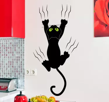 Vinilo infantil gato en la pared - TenVinilo