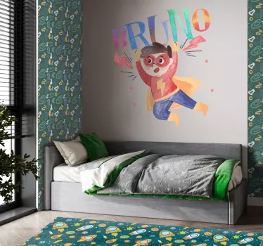 Vinilo infantil superhéroe niño acuarela - TenVinilo