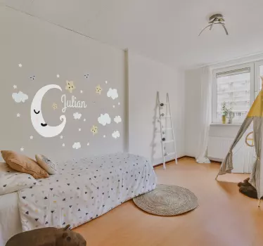 Vinilo decorativo infantil con nombre luna y estrellas - TenVinilo