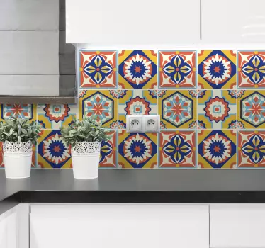 Azulejos vinílicos portugueses tonos cálidos - TenVinilo