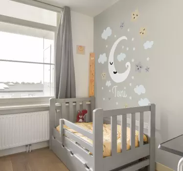 Vinilo decorativo infantil con nombre luna y estrellas - TenVinilo