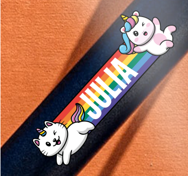 Pegatina para bicicleta Arcoiris con dos unicornios y gato. - TenVinilo