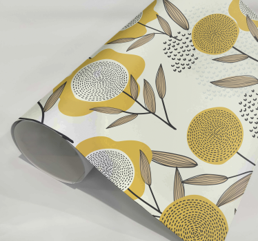 Vinilo decorativo floral patrón floral abstracto amarillo - TenVinilo