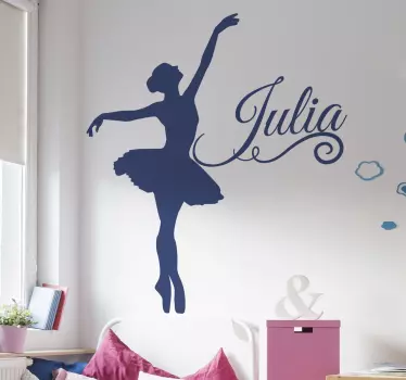 Vinilo habitación juvenil ballet de silueta con nombre - TenVinilo