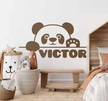 Vinilo pared bebé Bebé panda asomado con nombre - TenVinilo