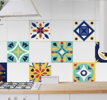 Azulejos vinílicos coloridos florales - TenVinilo