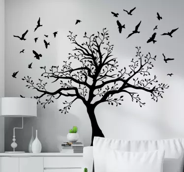 Árbol vinilo pared grande con cuervos - TenVinilo