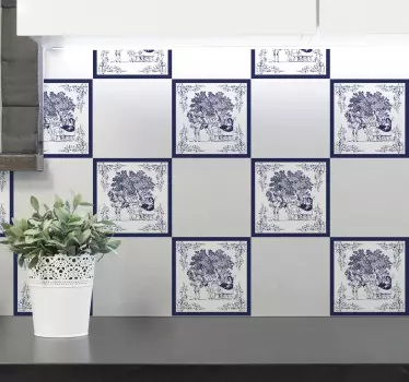 Azulejo adhesivo escena floral vintage - TenVinilo