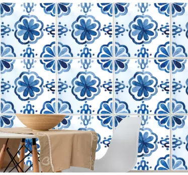 Azulejo adhesivo motivo floral azul - TenVinilo