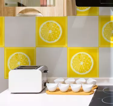 Azulejos vinílicos amarillos con limones - TenVinilo