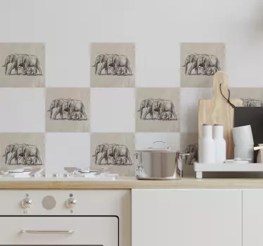 Azulejos adhesivo boceto de elefantes - TenVinilo