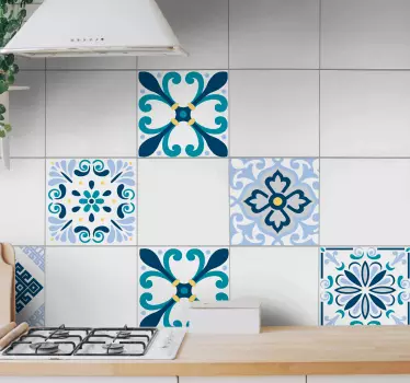 Azulejos vinílicos de flores azulados - TenVinilo