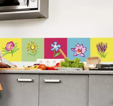 Azulejos vinílicos de flores multicolor - TenVinilo