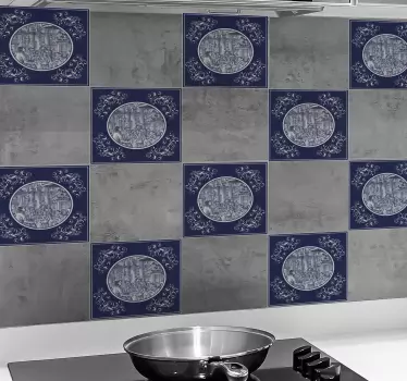 Azulejos vinílicas estilo vintage azul - TenVinilo