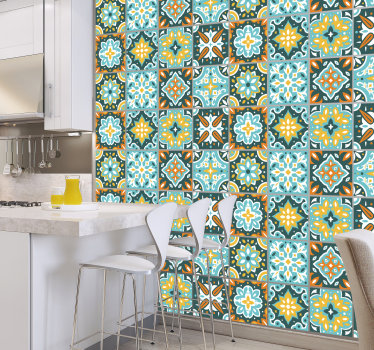 Azulejos vinílicos imitación cerámica colorida - TenVinilo