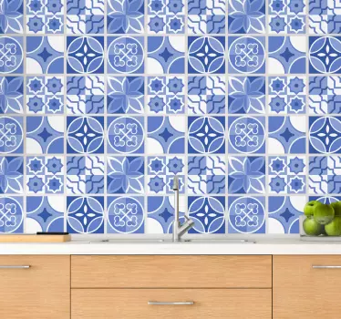 Azulejos vinílicos marroquíes tonos azules - TenVinilo