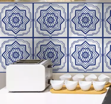 Azulejos vinílicos patrón mandala azul delfts - TenVinilo