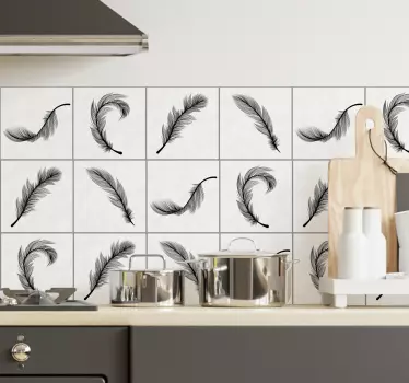 Azulejos adhesivo plumas negras - TenVinilo