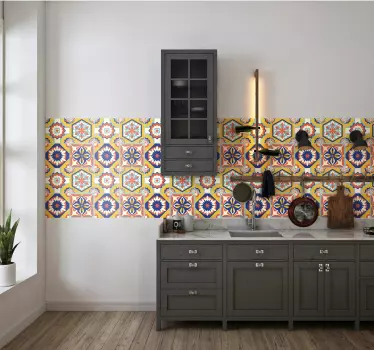 Azulejos vinílicos portugueses tonos cálidos - TenVinilo