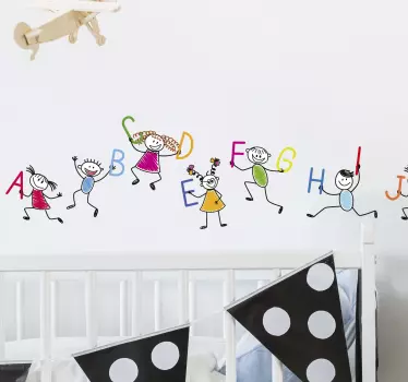 Cenefa adhesiva infantil abecedario con niños - TenVinilo
