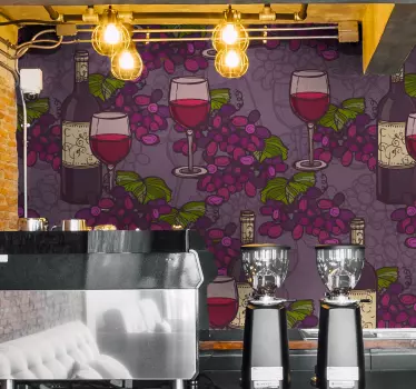 Mural adhesivo de vinos y uvas - TenVinilo