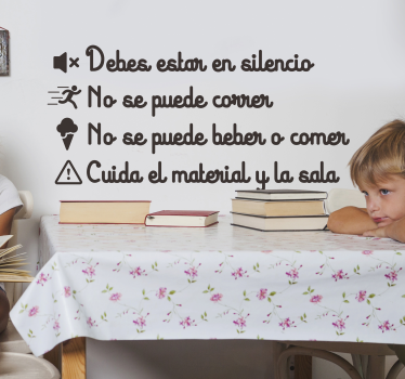 Vinilo de frases normas de la biblioteca para niños - TenVinilo