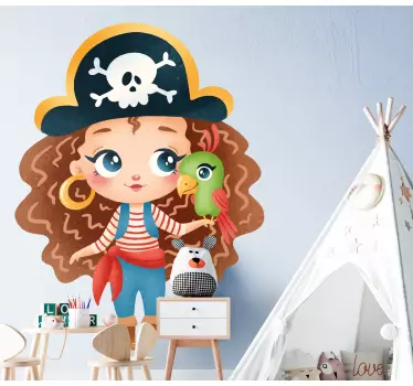 Mural habitación infantil Linda chica pirata moderna - TenVinilo