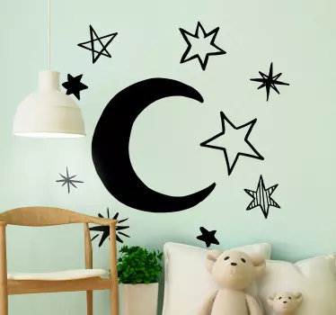 Pack 9 vinilos de estrellas con luna monocolor - TenVinilo