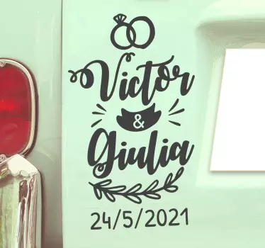 Pegatina personalizada para bodas coche nombre y fecha - TenVinilo