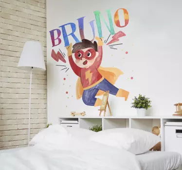 Vinilo infantil superhéroe niño acuarela - TenVinilo