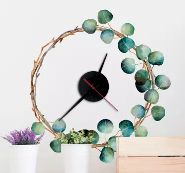 Reloj adhesivo pared eucalipto - TenVinilo