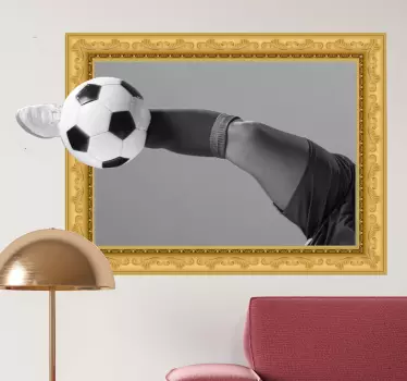 Vinilo 3d para pared de marco de fútbol chutando - TenVinilo