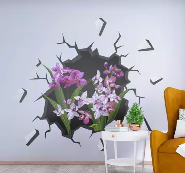 Vinilo 3D para pared ramo de orquídeas - TenVinilo