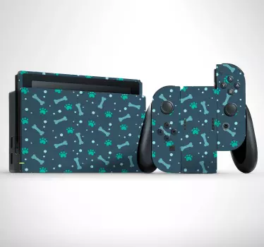 Pegatina Nintendo patrón huellas y huesos de perro - TenVinilo
