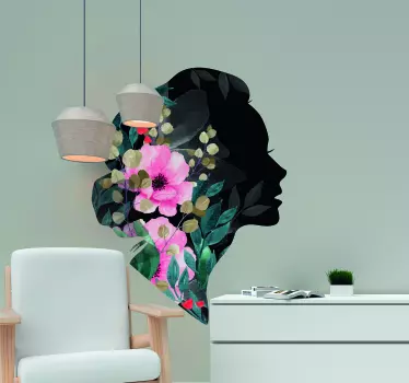 Arte en vinil silueta mujer con ramo de flores - TenVinilo