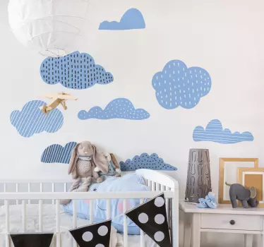 Pack 8 vinilos bebé dibujo nubes azules - TenVinilo