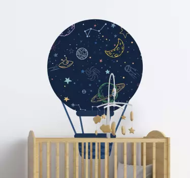 Vinilo bebé globo aerostático con galaxia - TenVinilo