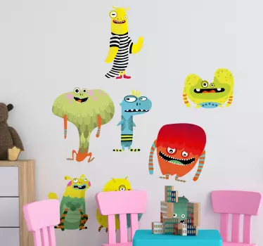 Vinilo infantil monstruos alegres de colores - TenVinilo