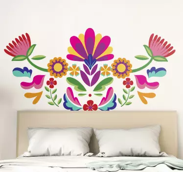 Vinilo cabecero cama flores tengango mexicanas - TenVinilo