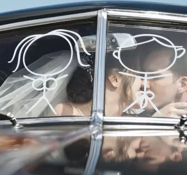 Pegatina para bodas coche de boda muñecos luna delantera - TenVinilo