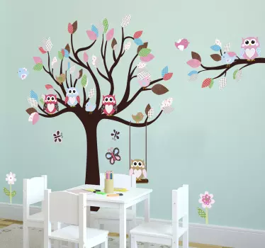 Vinilo cuarto infantil búhos en el árbol - TenVinilo