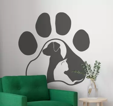 Vinilo de animales perro y gato en huella - TenVinilo