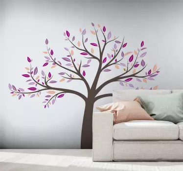 Vinilo de árbol para pared árbol con detalles rosas - TenVinilo