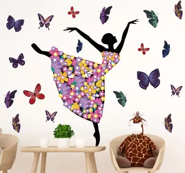 Vinilo de baile de mujer con mariposas - TenVinilo