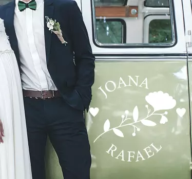 Vinilo decorativo boda flores personalizable - TenVinilo