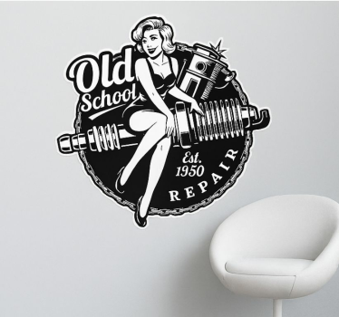Vinilo de moto chica pinup de garaje vintage - TenVinilo
