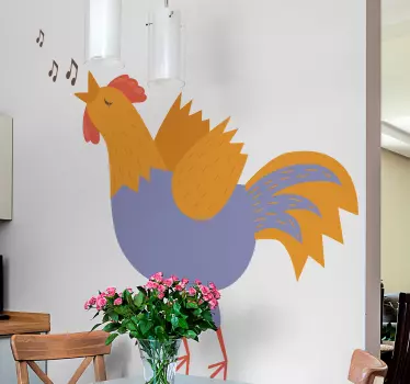 Vinilo de pájaros gallo de dibujo cantando - TenVinilo