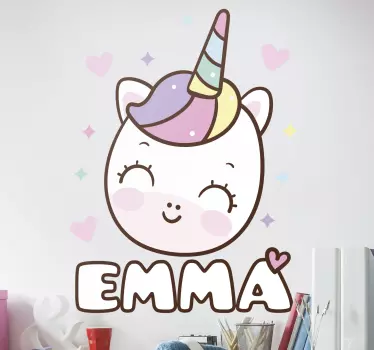 Vinilo de unicornio feliz con nombre tonos pastel - TenVinilo