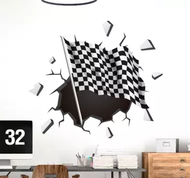 Vinilo decorativo 3d trampantojo bandera carreras - TenVinilo