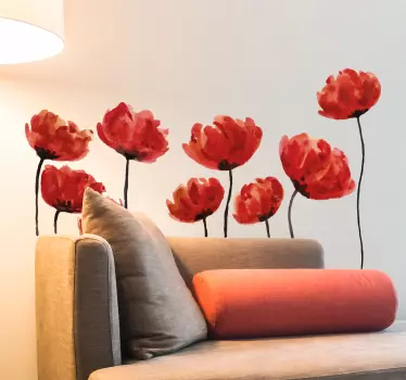 Vinilo para pared flor amapolas acuarela - TenVinilo